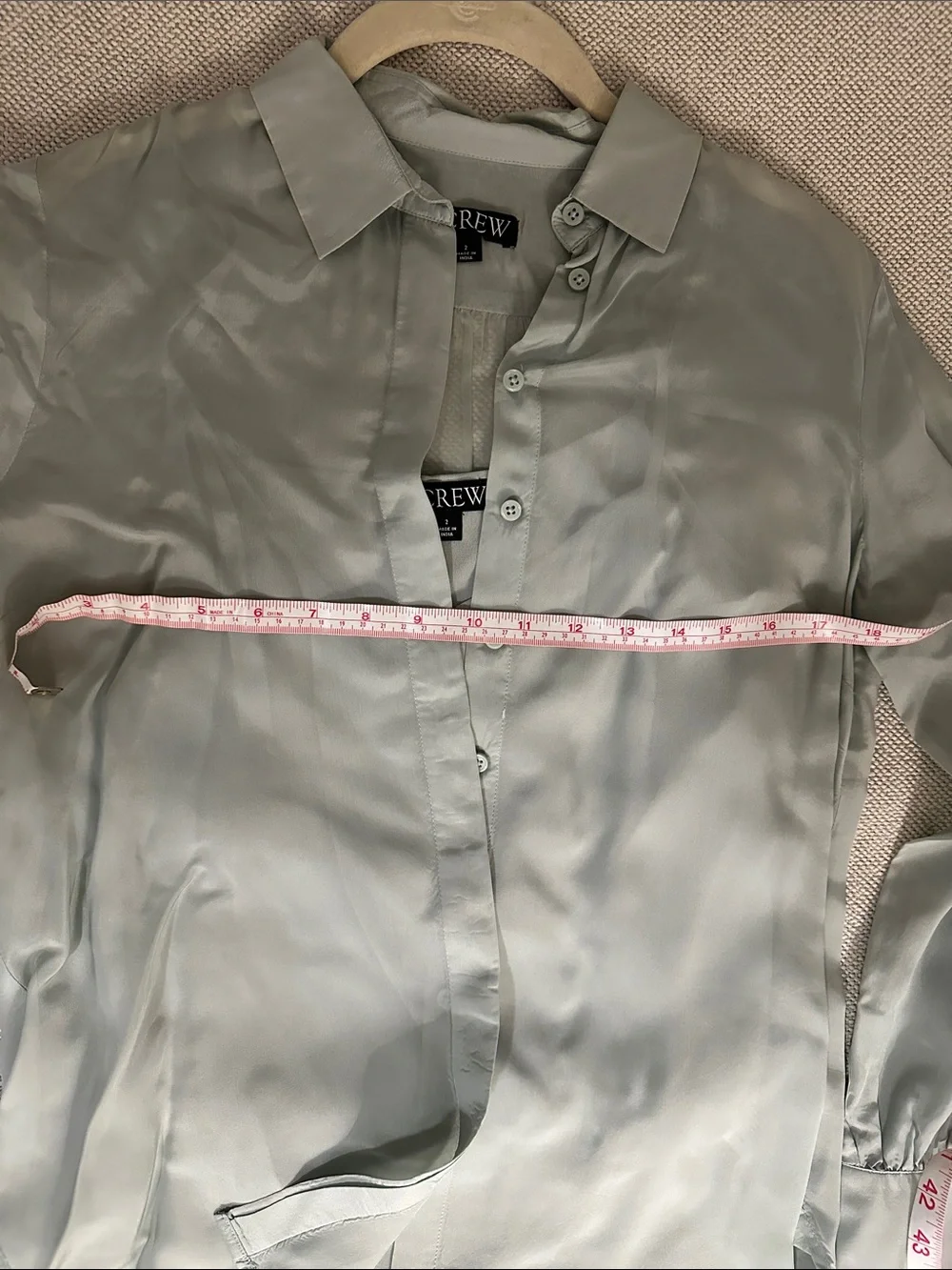 J. Crew Women's Sage Green Satin-Look Button Down Shirt